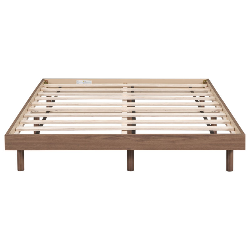 Modern Design Full Floating Platform Bed Frame For Walnut Color