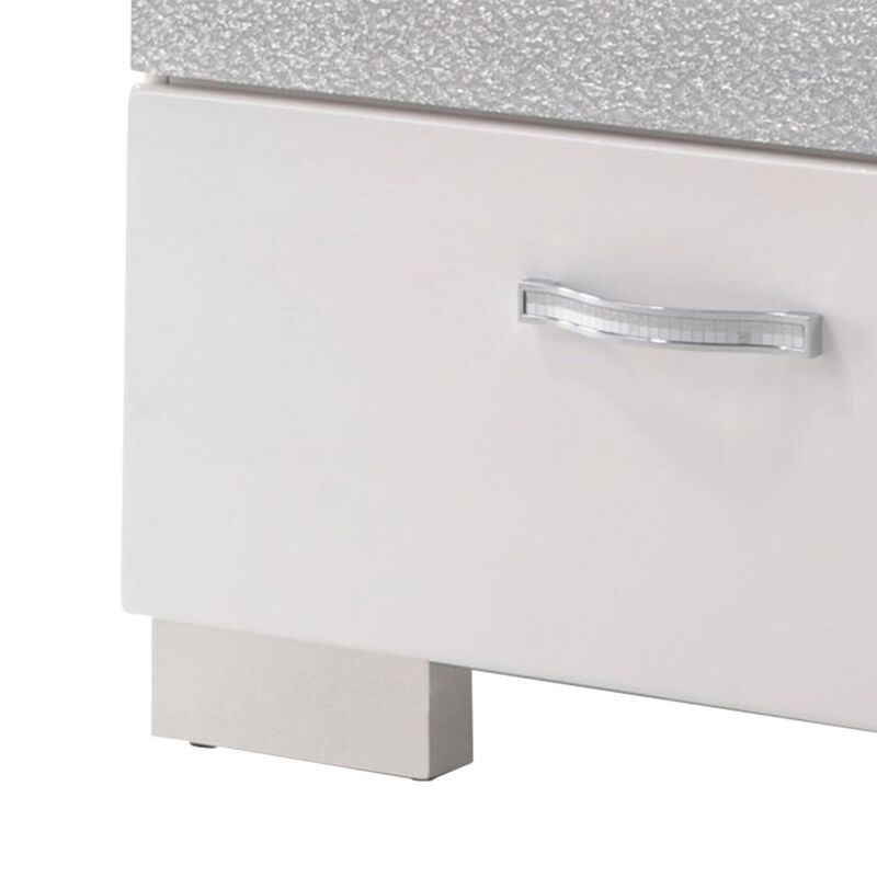 Nightstand With Three Center Metal Glide Drawers In White Gloss Finish-Benzara