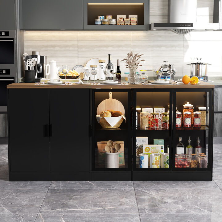 FUFU&GAGA Black Mdf Base with Mdf Top Kitchen Island (36.6-in x 77.6-in x 30.3-in),Black
