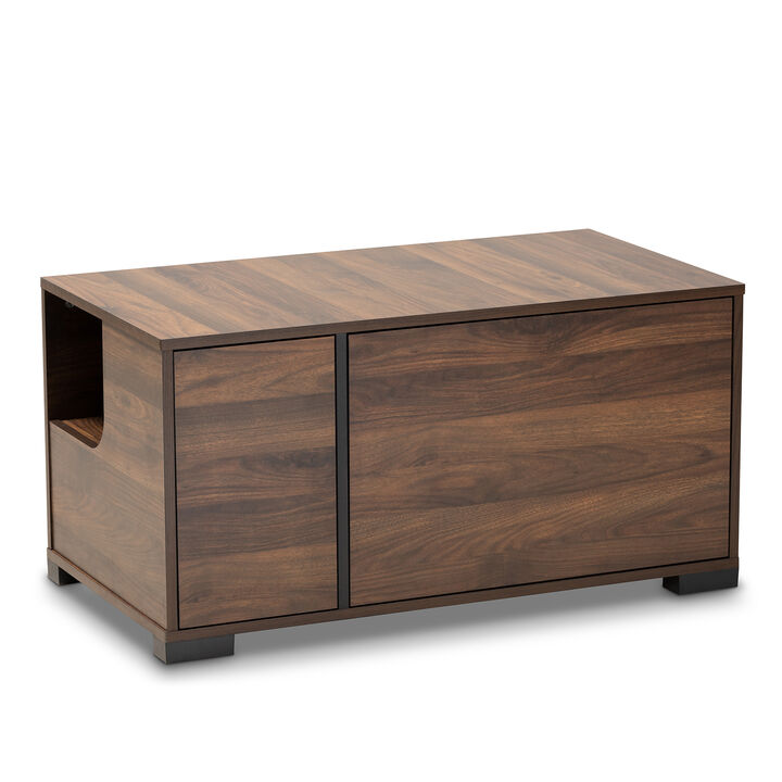 Baxton Studio Connor Modern Walnut Brown Finished 2 Door Cat Litter Box Cover House