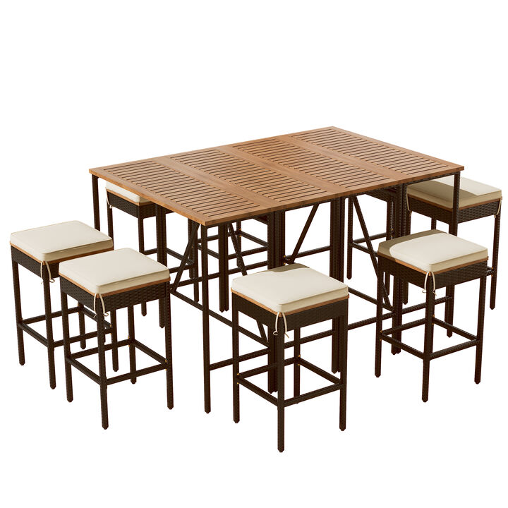 Merax Outdoor Patio Wicker Bar Table Chair Set