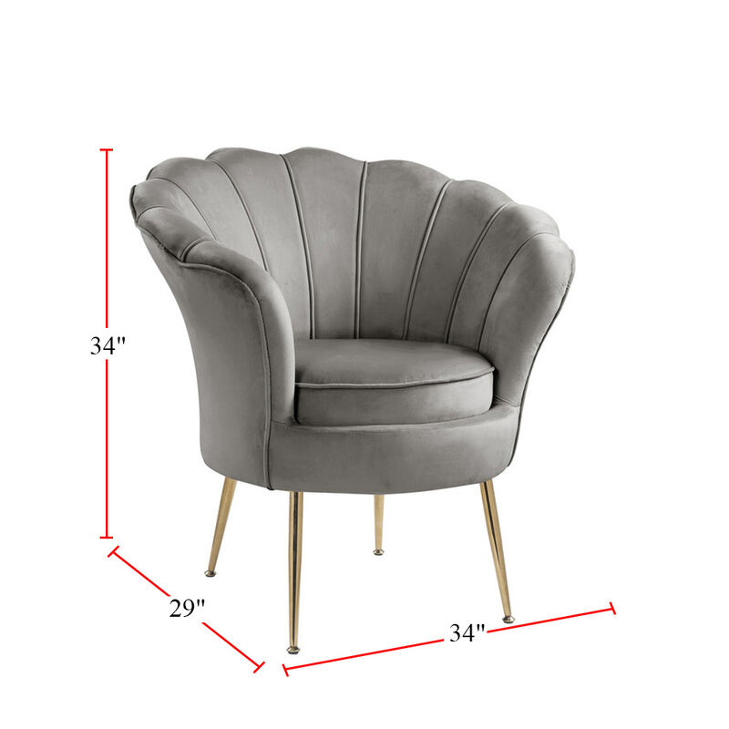 Velvet Scalloped Back Barrel Accent Chair with Metal Legs in Gray