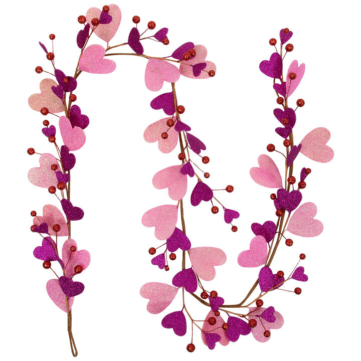 6' Glittered Hearts and Berries Valentine's Day Garland