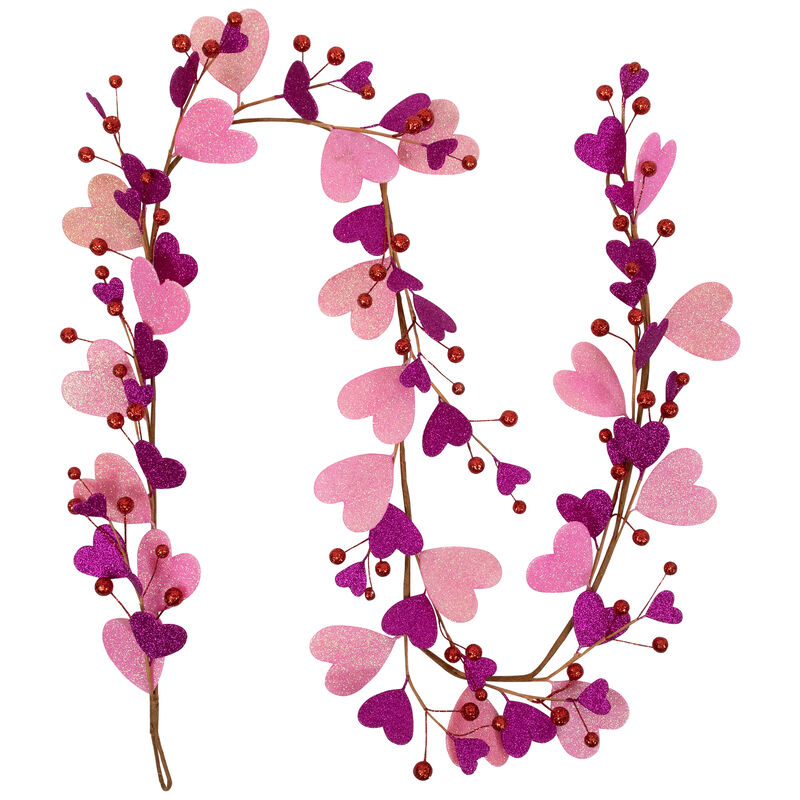 6' Glittered Hearts and Berries Valentine's Day Garland