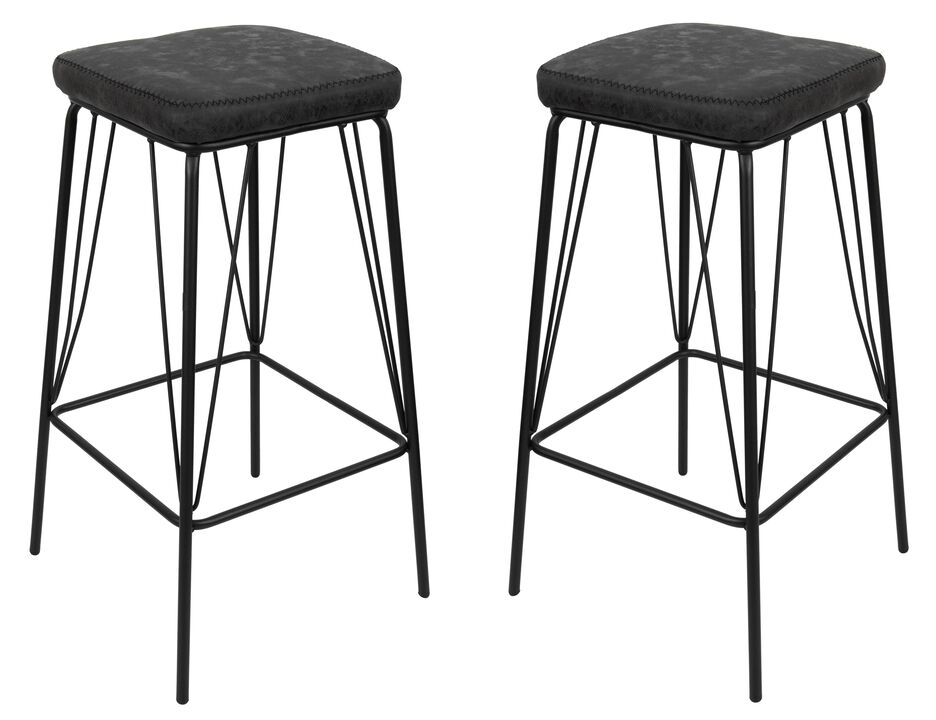 LeisureMod Millard Leather Bar Stool with Metal Frame – Set of 2, Modern and Durable Seating for Kitchen or Bar