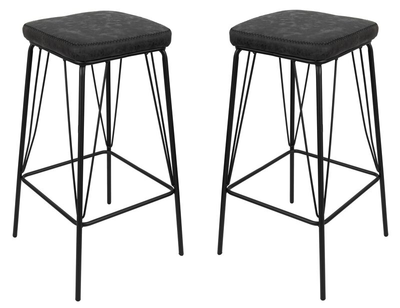 LeisureMod Millard Leather Bar Stool with Metal Frame – Set of 2, Modern and Durable Seating for Kitchen or Bar