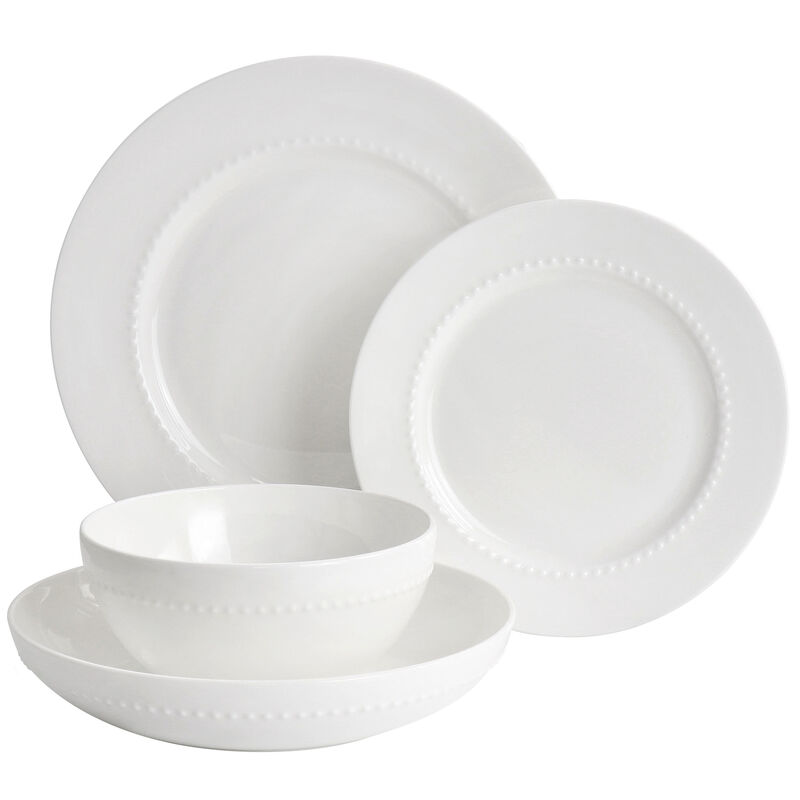 Gibson Elite Embossed Bone China 16 Piece Double Bowl Dinnerware Set in White
