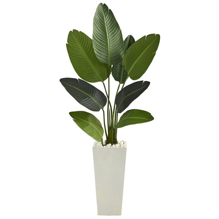 Hivvago 5 Feet Travelers Palm Artificial Tree in Tall White Planter