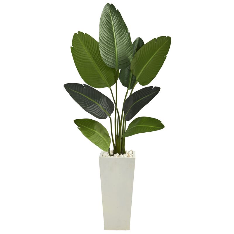 Hivvago 5 Feet Travelers Palm Artificial Tree in Tall White Planter