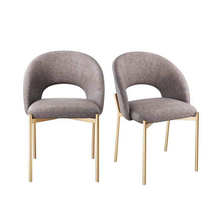 PU Dining Side Chair with Metal Legs,  for Dining Room, Bedroom, Living Room, Study Room, Office Area (Set of 2)