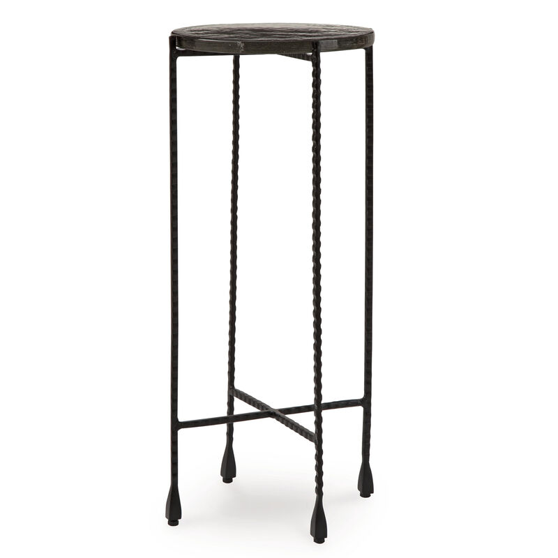 Accent Table, 11 Inch Glass Top, Industrial Black Forged Iron Legs - Benzara