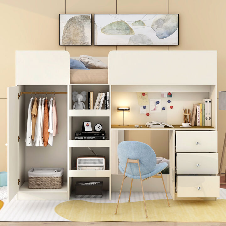 Merax Loft Bed with Wardrobe and Desk