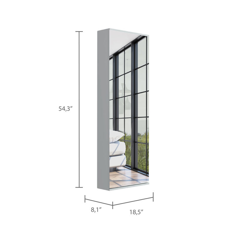 Leto Wall Mounted Shoe Rack With Mirror, Single Door, Capacity For Ten Shoes - White