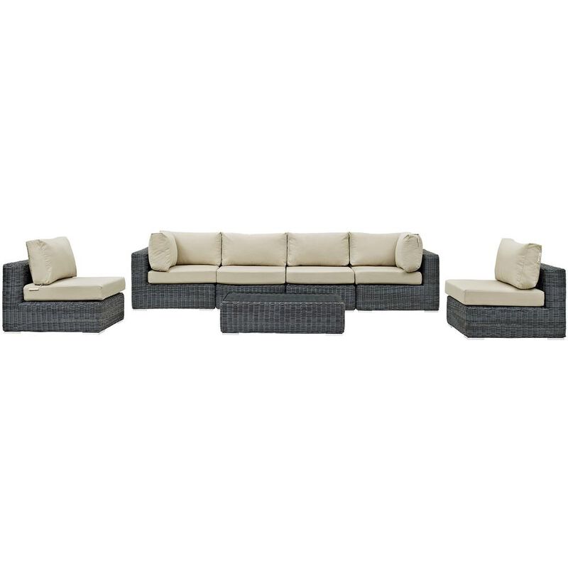 Summon 7 Piece Outdoor Patio Sunbrella Sectional Set - Canvas Antique Beige
