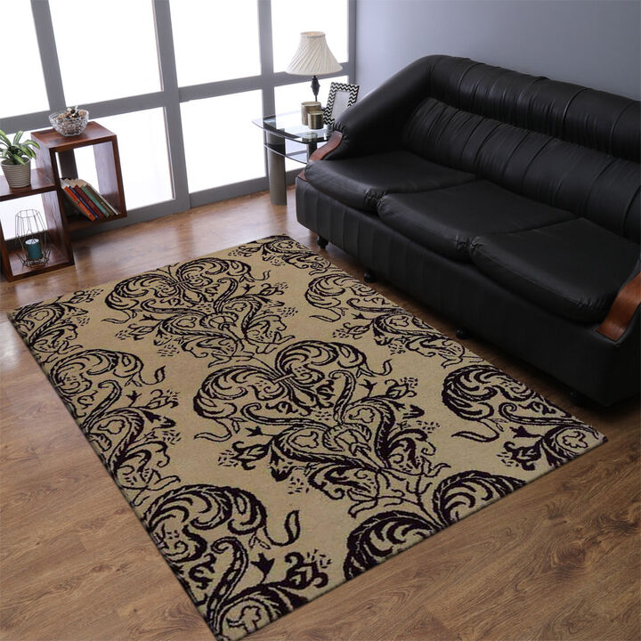 RUGSOTIC CARPETS HAND TUFTED WOOL ECO-FRIENDLY AREA RUGS  - 4'x6', Rectangle Shape, Cream & Brown, Contemporary Modern Design, High Pile Handmade Area Rugs for Living Room, Bed Room (K20930)