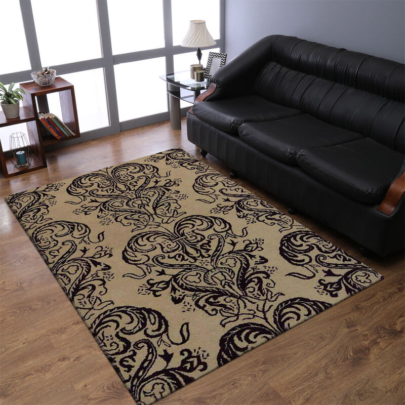 RUGSOTIC CARPETS HAND TUFTED WOOL ECO-FRIENDLY AREA RUGS  - 4'x6', Rectangle Shape, Cream & Brown, Contemporary Modern Design, High Pile Handmade Area Rugs for Living Room, Bed Room (K20930)