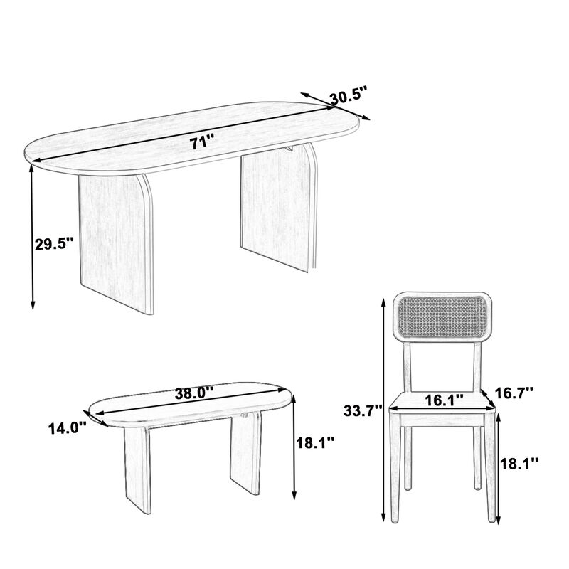 Merax 6 Pieces Table Chairs Bench Dining Set