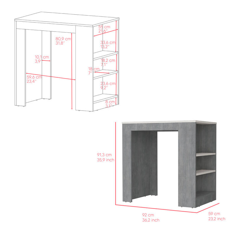 Kitchen Island Doyle, Kitchen, Concrete Gray / Ibiza Marble Color Finish