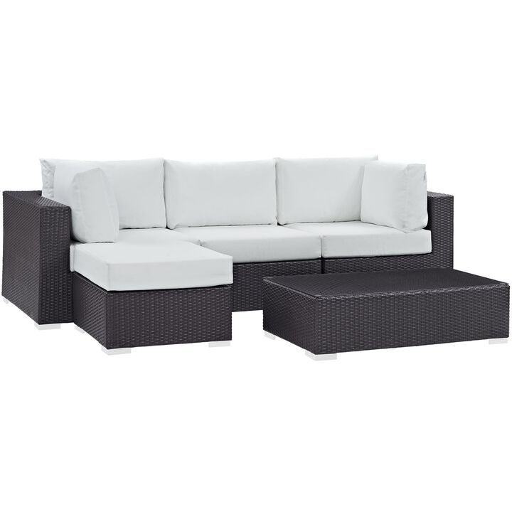 Convene Outdoor Sectional Set - Durable Rattan Weave, Weather-Resistant Cushions, Versatile & Stylish - Includes Armless Chair, Coffee Table, Ottoman, Corner Chairs.