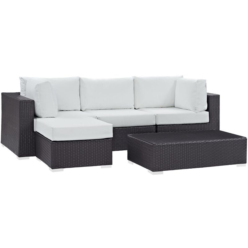 Convene Outdoor Sectional Set - Durable Rattan Weave, Weather-Resistant Cushions, Versatile & Stylish - Includes Armless Chair, Coffee Table, Ottoman, Corner Chairs.