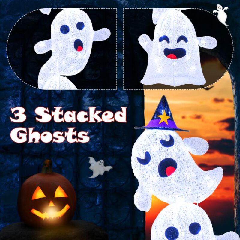 Hivvago 4 FT Lighted Standing Halloween Decoration Stacked Ghosts with 120 LED Lights