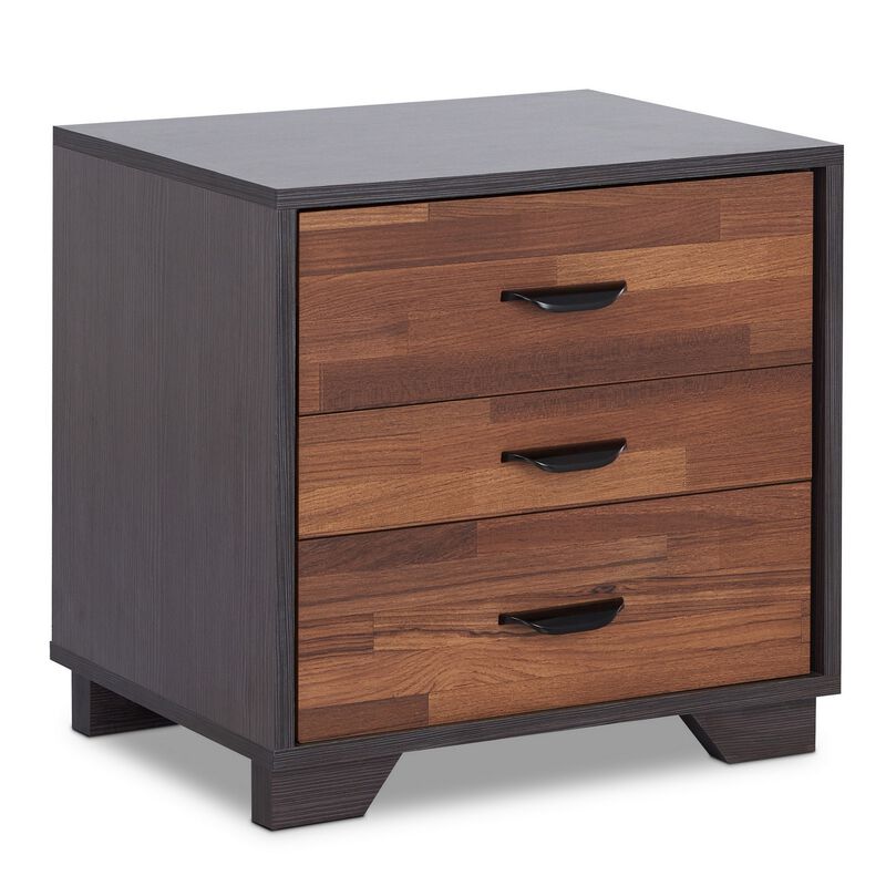 Rectangular 3 Drawers Wood Nightstand By Eloy, Brown-Benzara