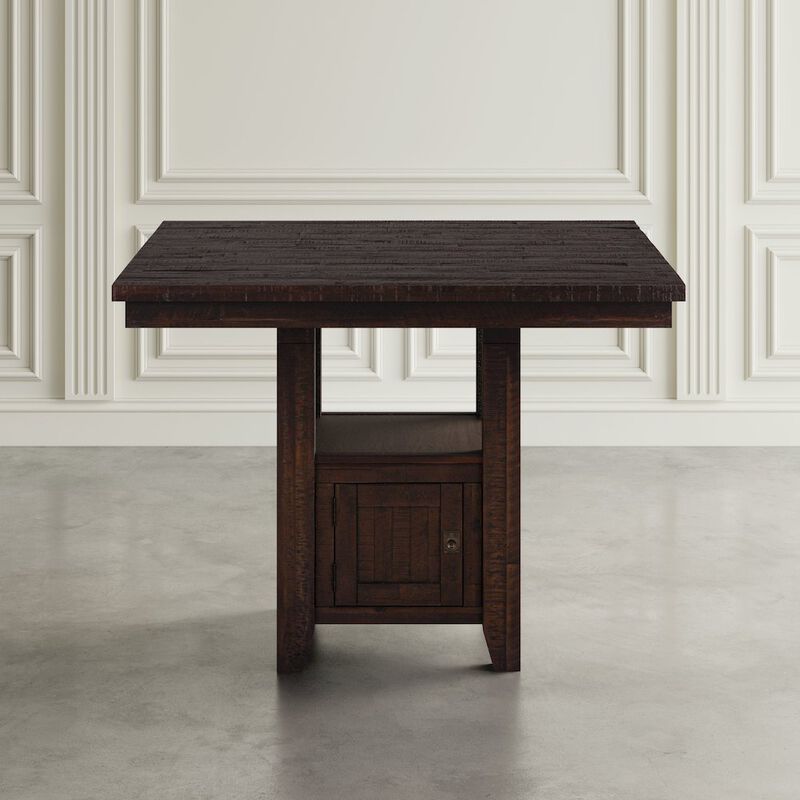 Jofran Kona Grove Distressed Rustic Solid Wood 48 Square Pub Table with Storage Base