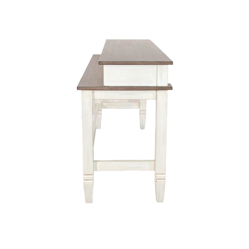 Dean Console Table, USB and Cubbies, 76 Inch Rectangular Brown, White - Benzara