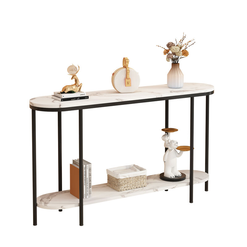 2-Tier Console Table Narrow Entryway Table with Storage Shelves for Hallway or Living Room