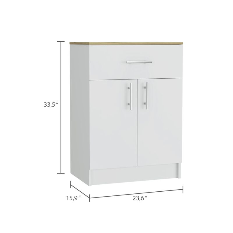 Monroe 2 Piece Kitchen Set, Milos Kitchen Island Table + Barbados Pantry Cabinet, White Light Oak