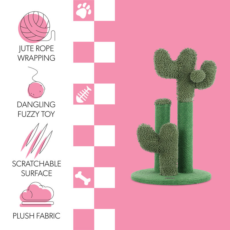 Marfa Modern Jute Triple-Cactus Cat Scratching Post with Fuzzy Toy