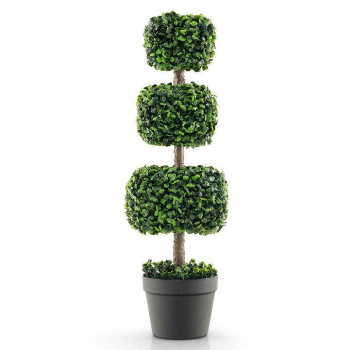 Hivvago 35 Inch Artificial Boxwood Topiary Ball Tree with Cement-filled Pot-Green