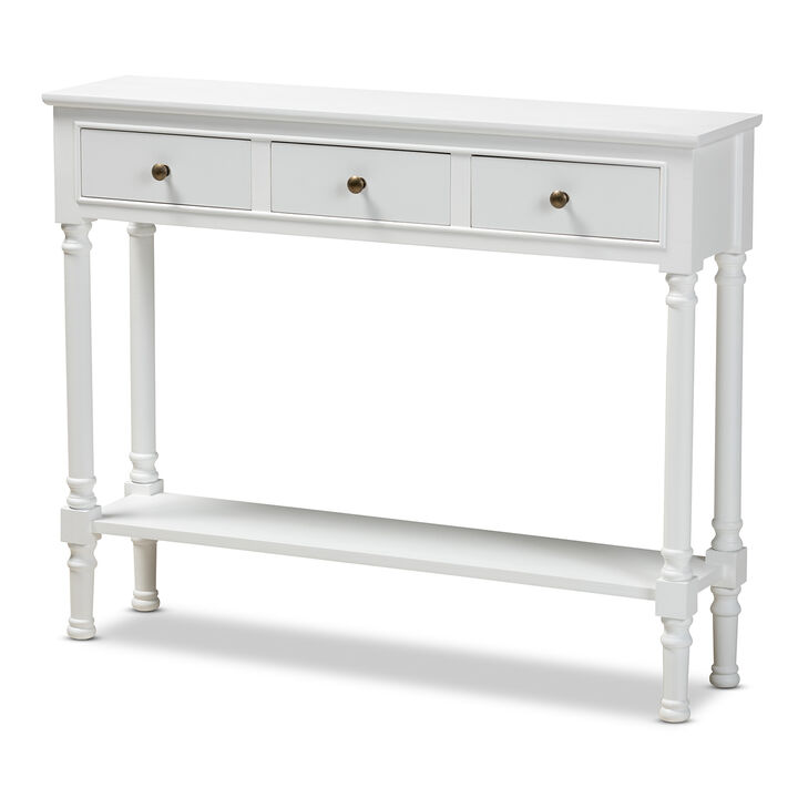 Baxton Studio Calvin Farmhouse White Finished Wood 3 Drawer Entryway Console Table