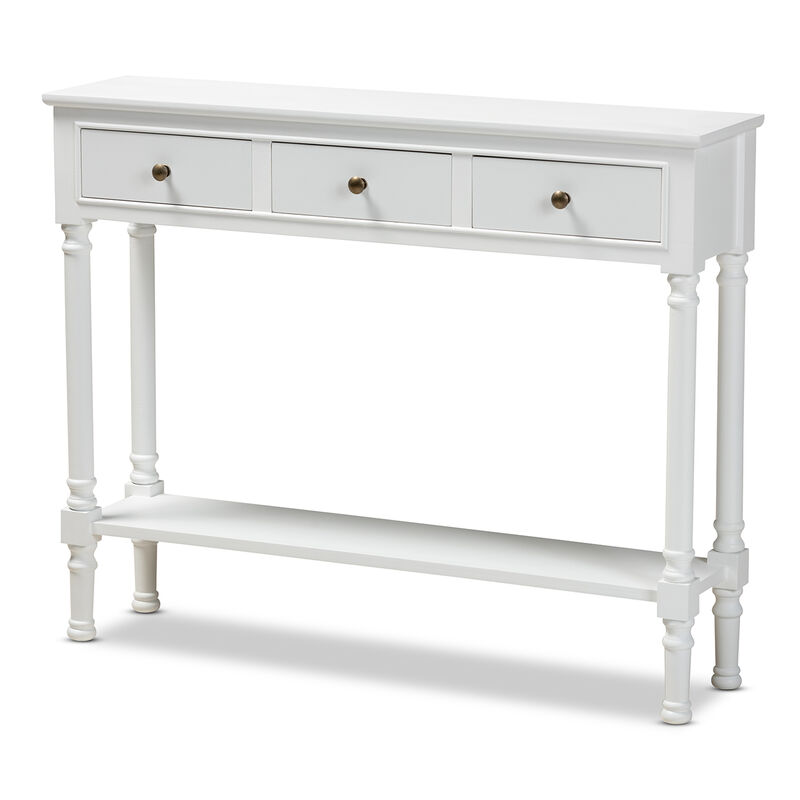 Baxton Studio Calvin Farmhouse White Finished Wood 3 Drawer Entryway Console Table