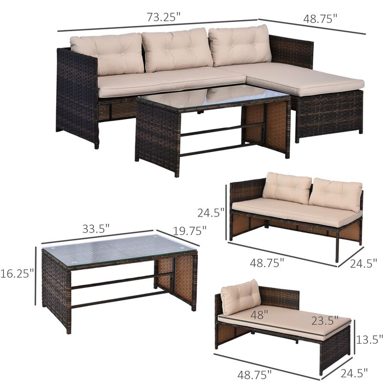 Cozy Garden Chat Set: 3-Piece Wicker Sectional with Cushioned Chaise