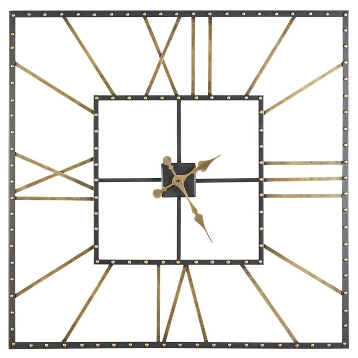 Benjara Square Open Frame Metal Wall Clock with Roman Numerals