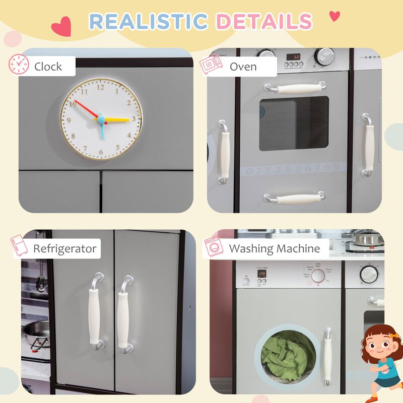 Brown Kids' Play Kitchen: Wooden Set with Interactive Features