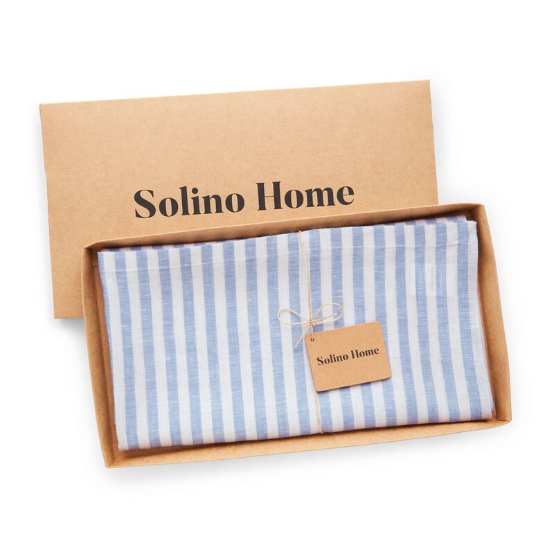 Solino Home 100% Pure Linen Table Throw 52 x 52 Inch | Amalfi Stripe