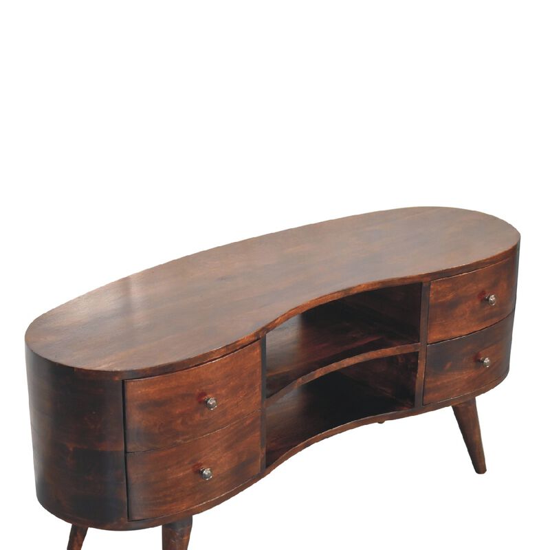Light Walnut Wave  Solid Wood 4 Drawers Entertainment Unit