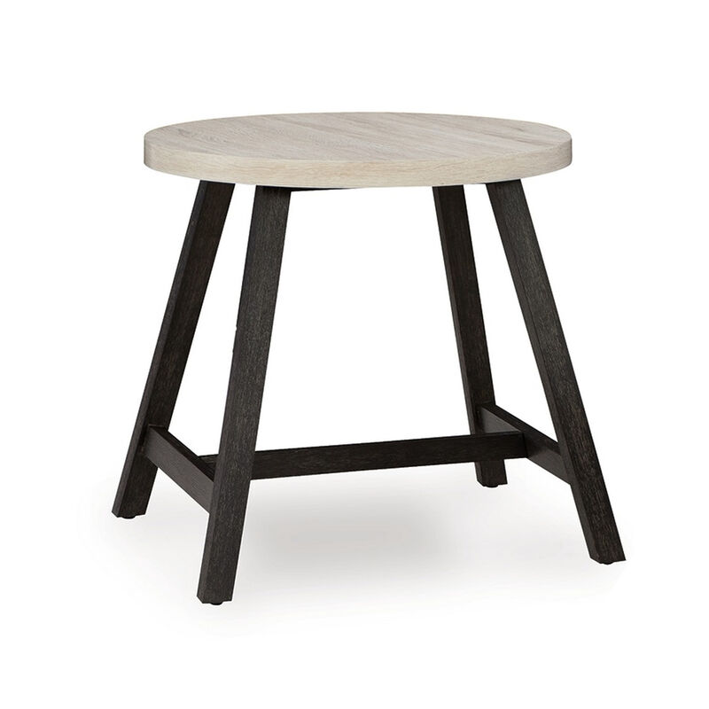 Demy 3pc Coffee and End Table Set, White Round Oak Wood Top, Gray Base - Benzara