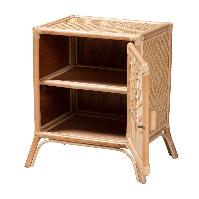 Bali & Pari Danna Modern Bohemian Natural Brown Rattan Nightstand