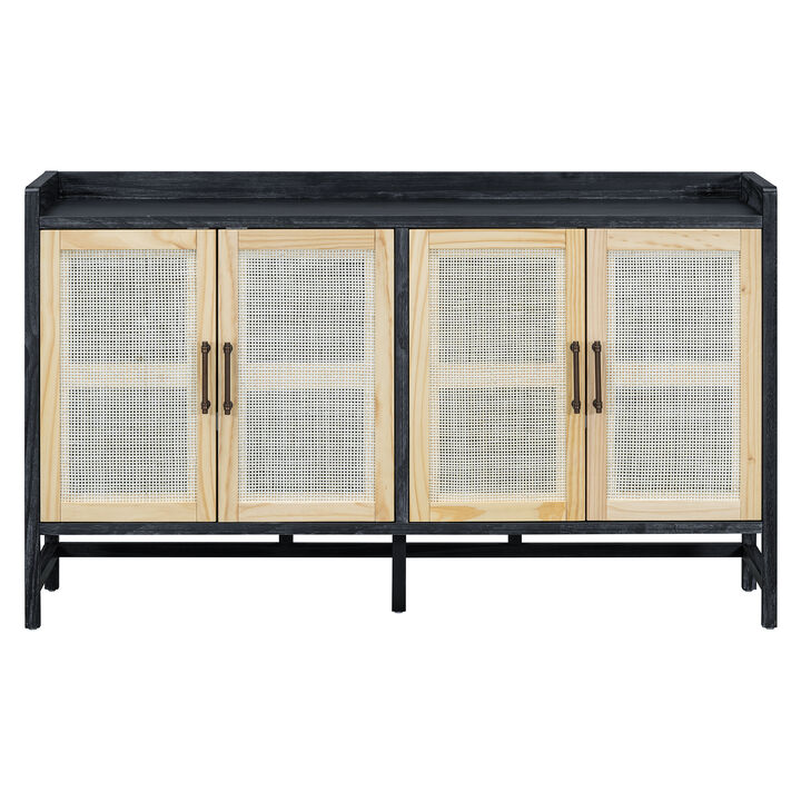 Merax Rustic Sideboard with Decorative Rattan Doors