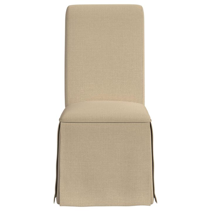 Shaw Dining Chair Set of 2, Tall Rolled Back and Skirted Base, Beige - Benzara