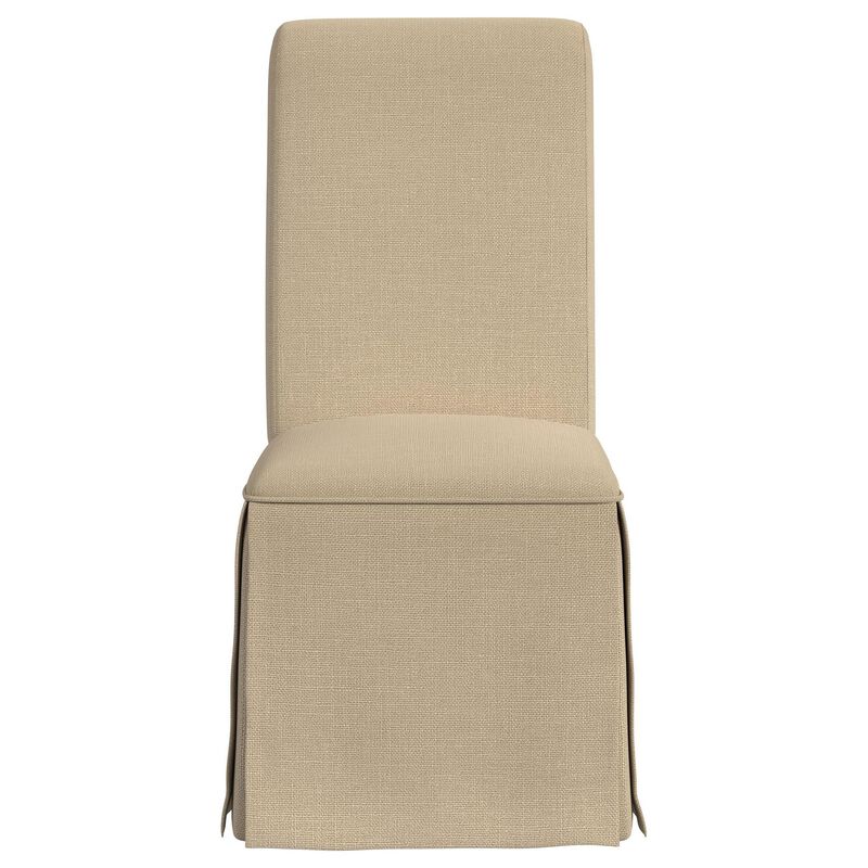 Shaw Dining Chair Set of 2, Tall Rolled Back and Skirted Base, Beige - Benzara