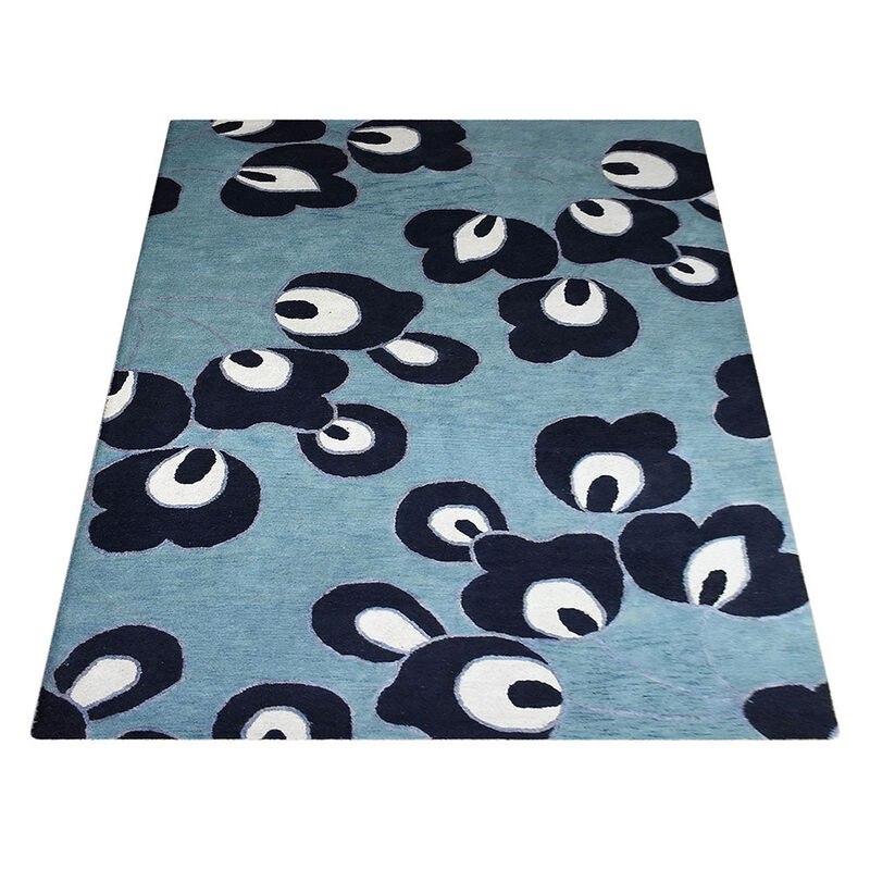 RUGSOTIC CARPETS HAND TUFTED WOOL ECO-FRIENDLY AREA RUGS  - 8'x11', Rectangle Shape, Blue, Floral Modern Design, High Pile Thick Handmade Anti Skid Area Rugs for Living Room, Bed Room (K00718)