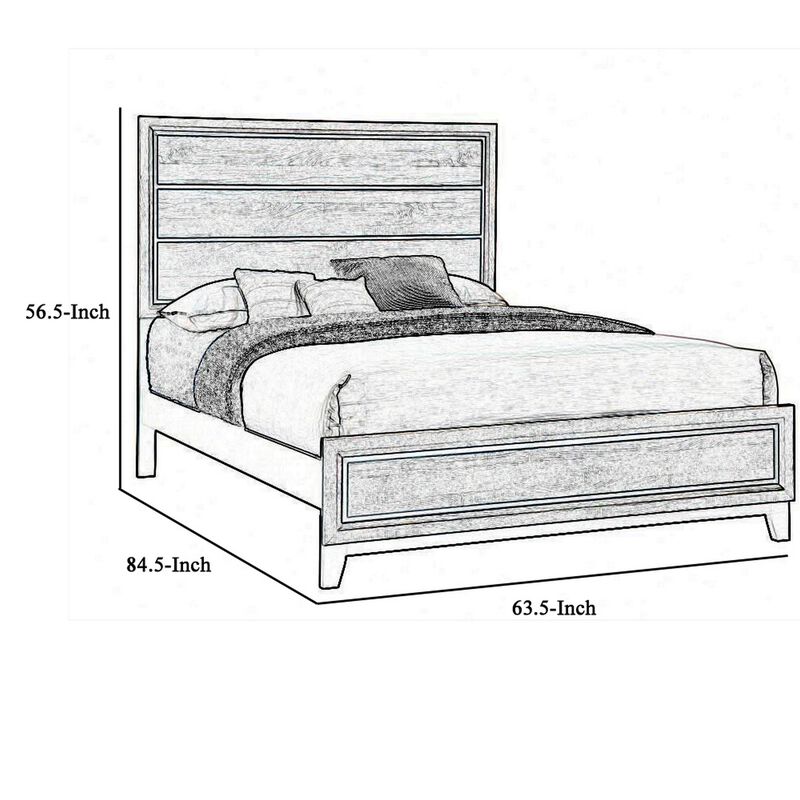 Transitional Queen Bed with Plank Panel Headboard and Low Footboard, Gray-Benzara