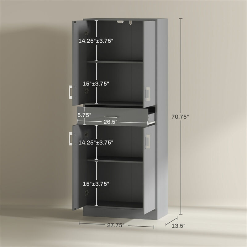 Freestanding Kitchen Cabinet, Storage Cupboard with Doors and Shelves