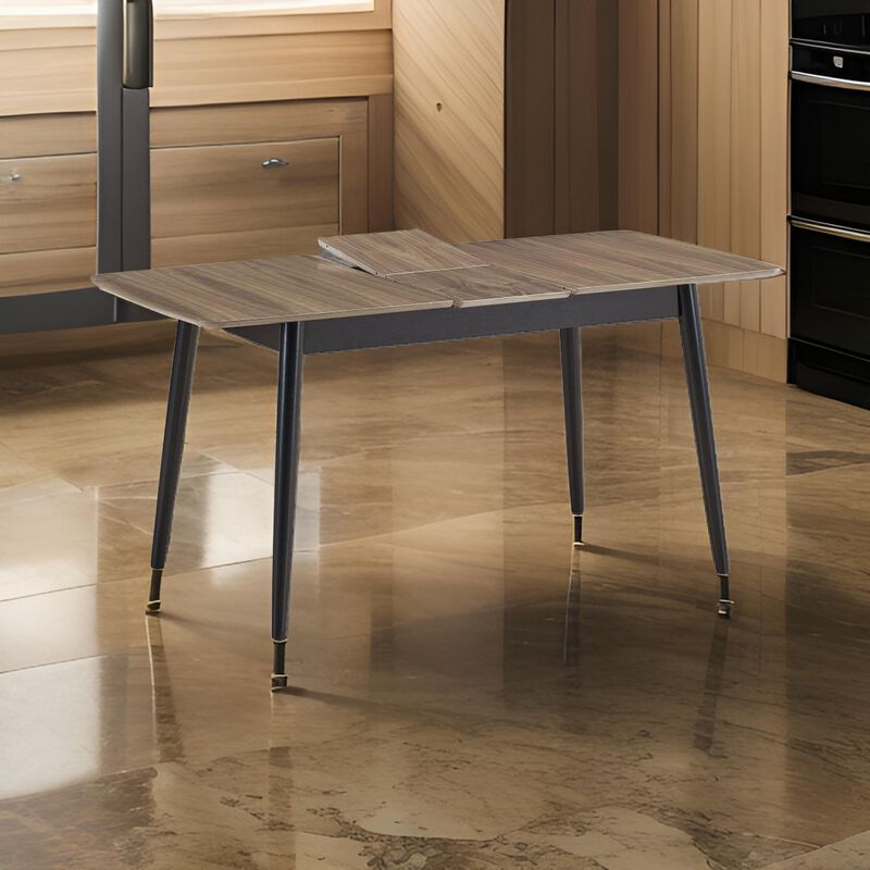 Anae 51-63 Inch Dining Table, Butterfly Leaf, Brown Wood Top, Black Legs - Benzara