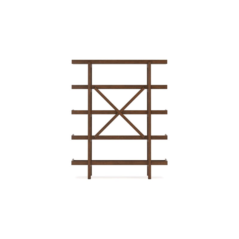 Jeyn Bookcase, 5 Fixed Display Shelves, 70 Inch Natural Brown Wood - Benzara