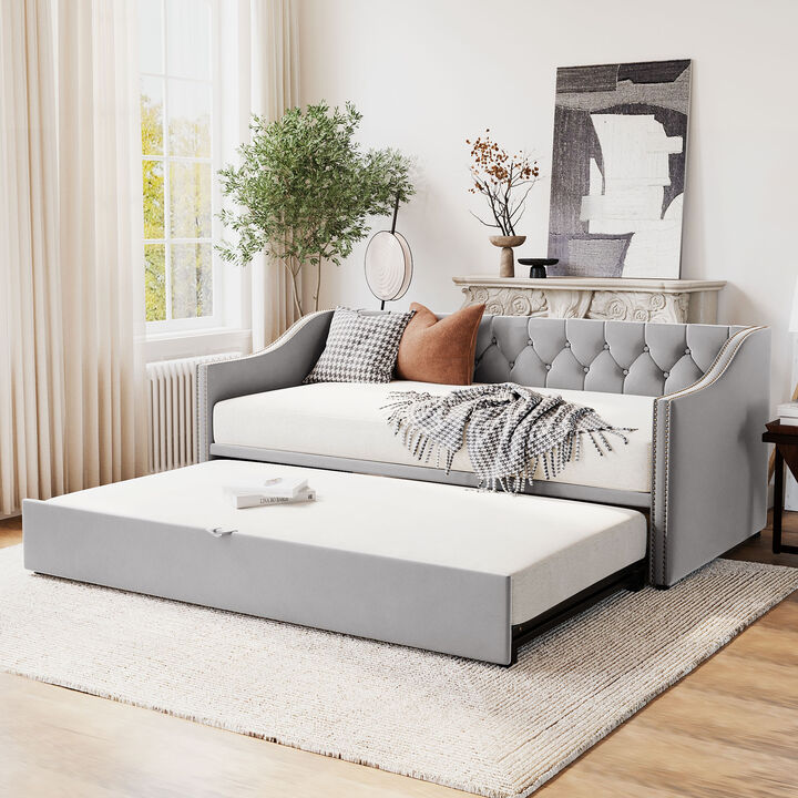 Merax Upholstered Daybed with Pop Up Trundle